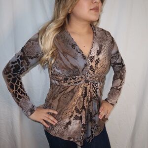Sky Snake Print Long Sleeve Ruched Blouse Sexy Party Top‎ Animal Print